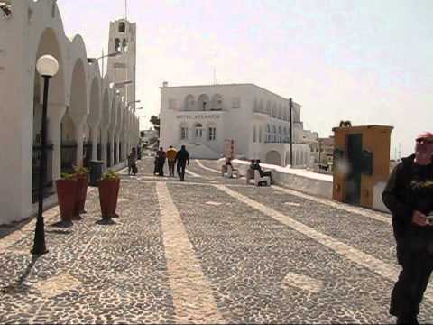 Fira,the capital of Santorini, the volcano and the Fabrica shopping center.