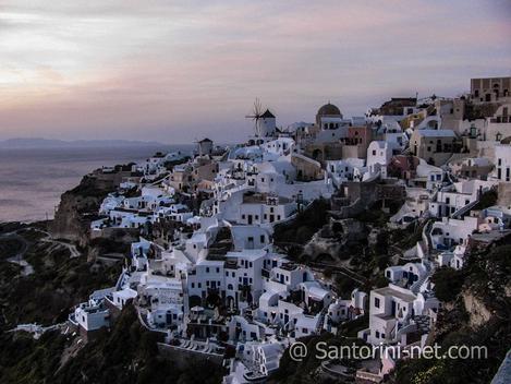 A classic view of Oia village after the famous sundown